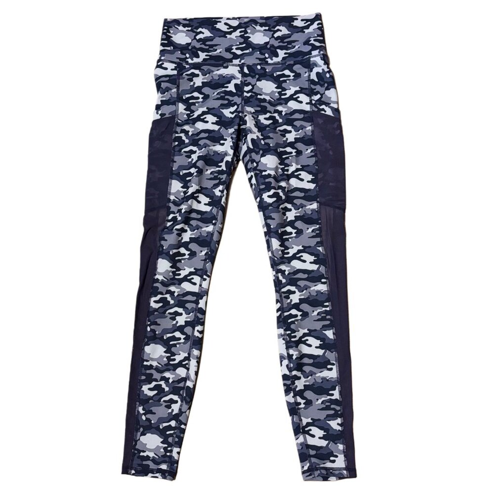 Fabletics On-The-Go PowerHold High-Waisted Leggings, blue camo, Sz S